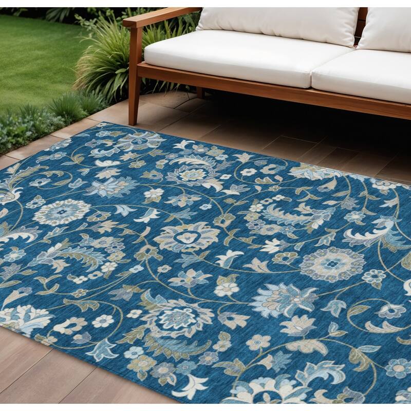 HomeRoots Floral Transitional Rectangle Outdoor Rug - 9' X 12'