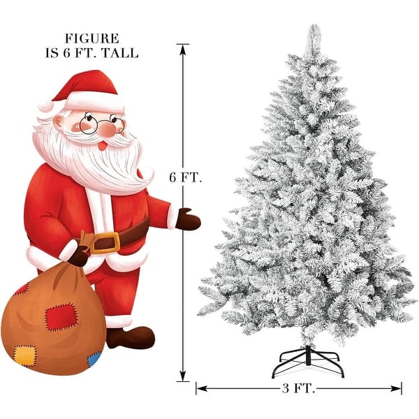 dimension image slide 0 of 8, 6ft or 7ft Artificial Snow Flocked Christmas Tree with Metal Stable Stand Base for Indoor and Outdoor Holiday Decoration