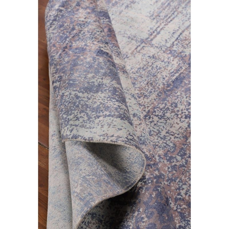 Contemporary Abstract Area Rug Handmade Blue Wool Carpet - 8'0" X 10'2"