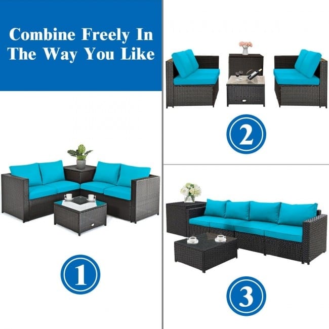 4 Pieces Outdoor Patio Rattan Furniture Set with Cushioned Loveseat and Storage Box - 47.5" x 26" x 26" (L x W x H)