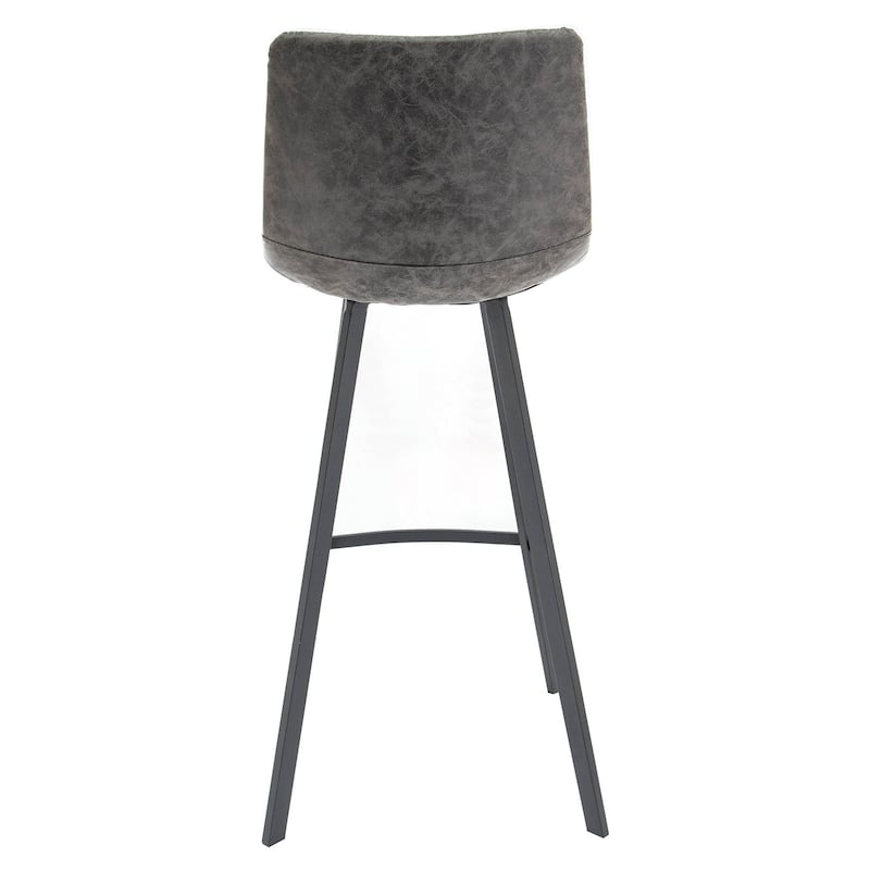 LeisureMod Leather Bar Stool With Iron Legs & Footrest Set of 2 - Grey - 18"Dx18"Wx41"H