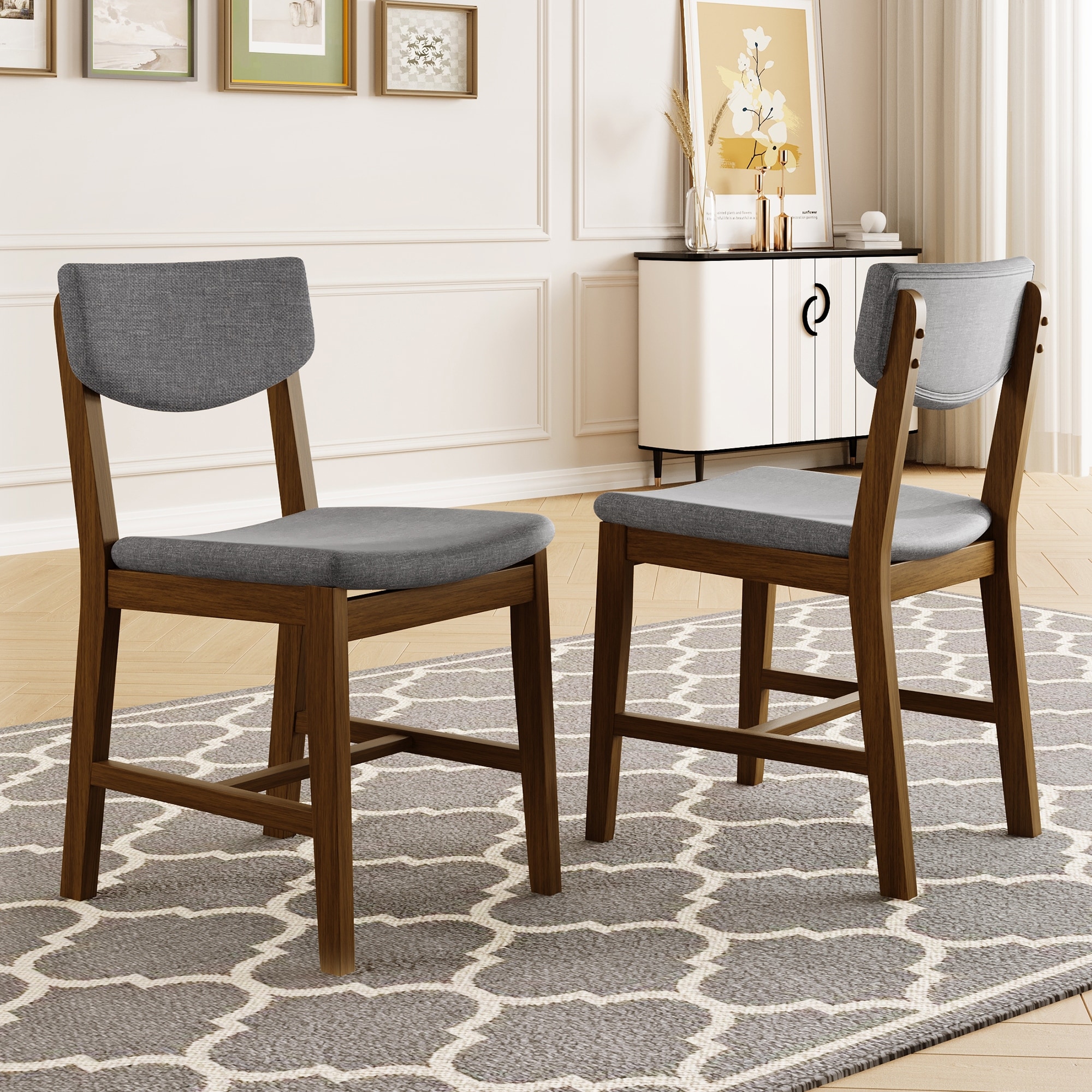 Rustic Farmhouse Dining Chair Set With Solid Wood Frame And Fabric Cushion
