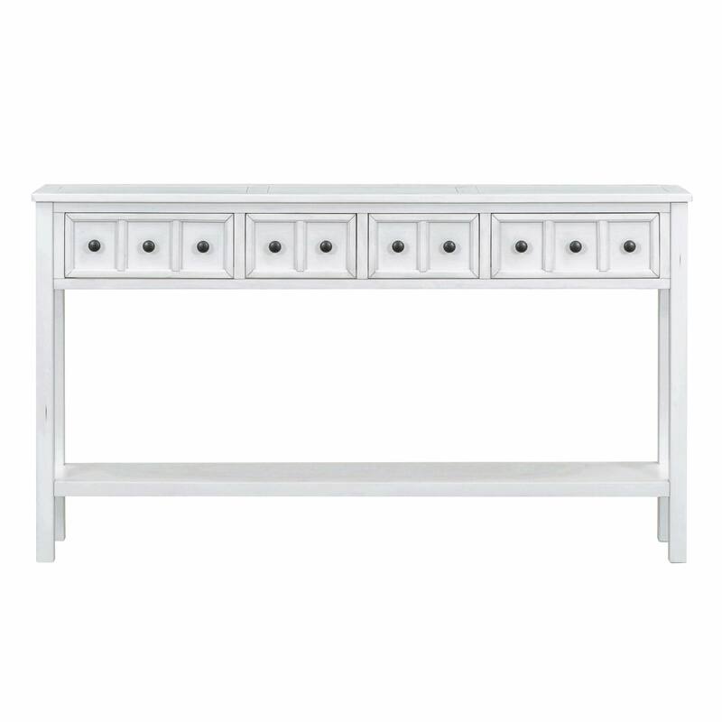 60" Rustic Entryway Console Table with Two Drawers and Bottom Shelf
