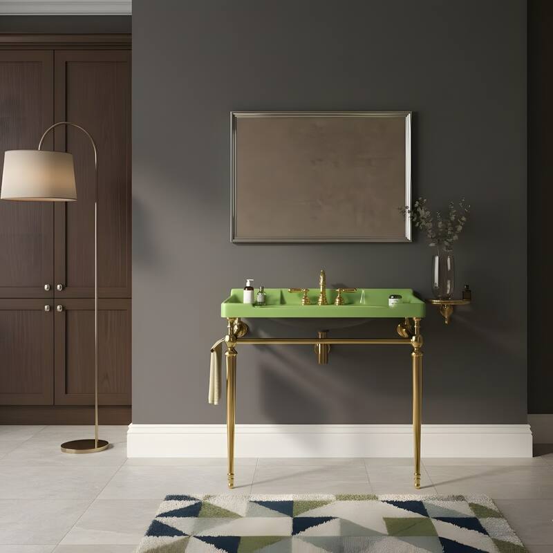Wall-Mounted Bathroom Vanity with Ceramic Basin and Metal Legs