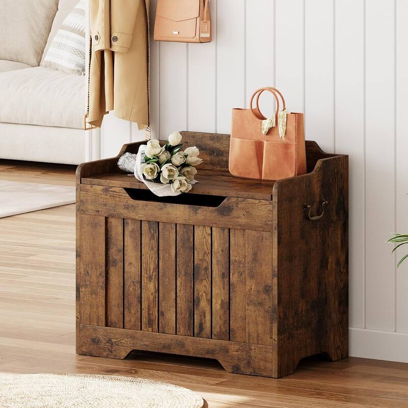 24.8" Wooden Storage Chest, Storage Bench with Safety Hinge, Flip Top Blanket Storage Chest Trunks - N/A