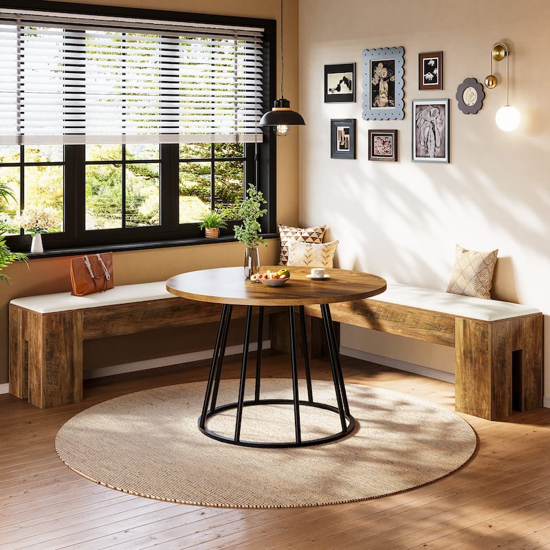 61 Inch L-Shaped Bench with Cushion, Corner Kitchen Breakfast Nook Bench for Entryway / Bedroom / Living Room / Dining Room