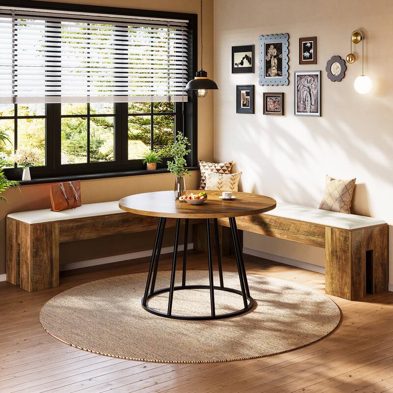 61 Inch L-Shaped Bench with Padded Seat Cushion for Entryway / Bedroom / Living Room / Kitchen Dining Room