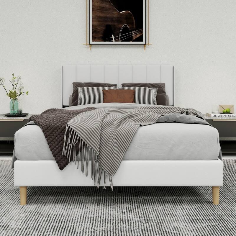 Caxkun Upholstered Platform Bed Frame with Wingback headboard