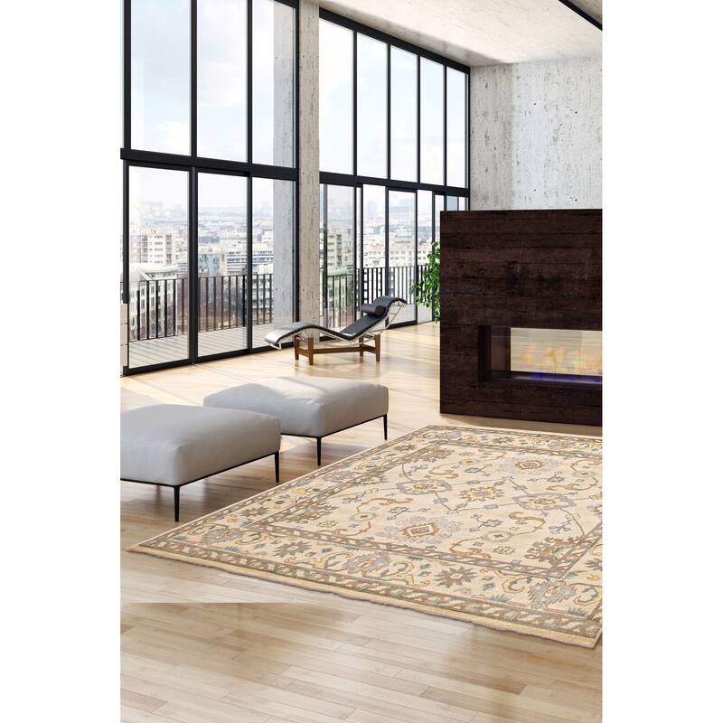 ECARPETGALLERY Hand-knotted Royal Oushak Cream Wool Rug - 8'1 x 7'8