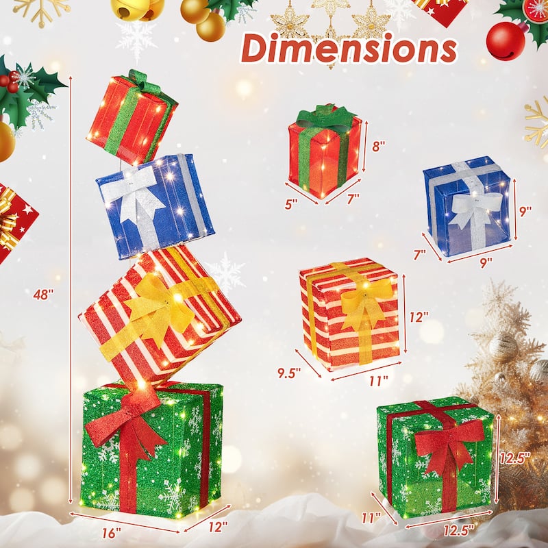 Gymax 48'' Lighted Stacked Gift Boxes Light up Box Tower Christmas - Multi-colors - See Details