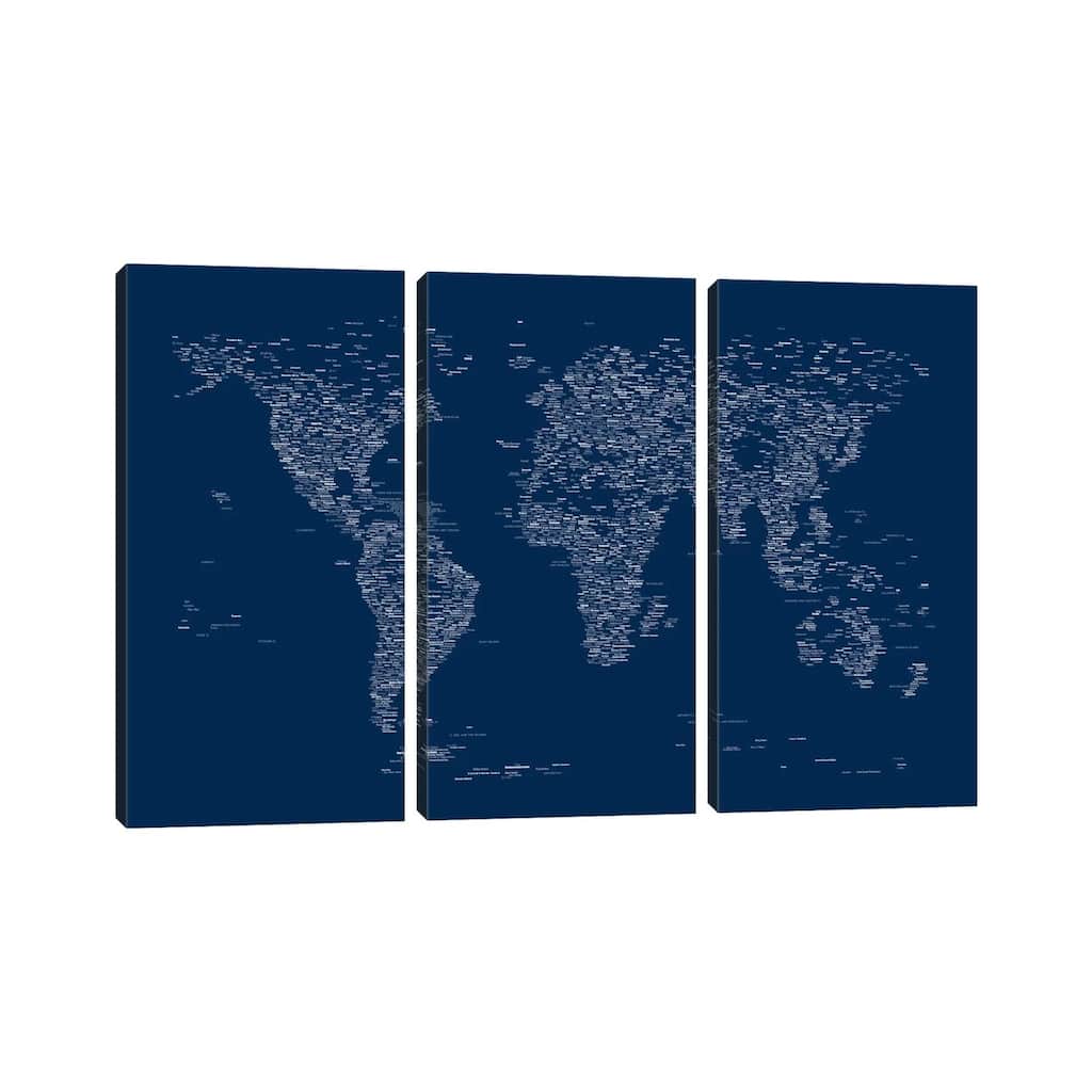 iCanvas "Font World Map (Blue)" by Michael Tompsett 3-Piece Canvas Wall Art Set