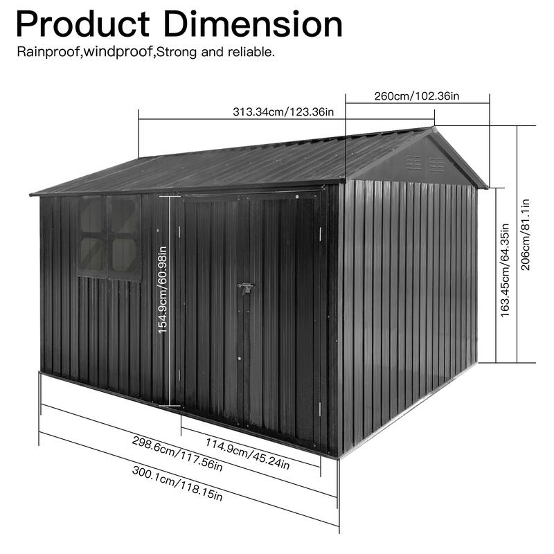 Storage Shed with Window, 10'x8' Metal Outdoor Storage Shed - 10x8FT