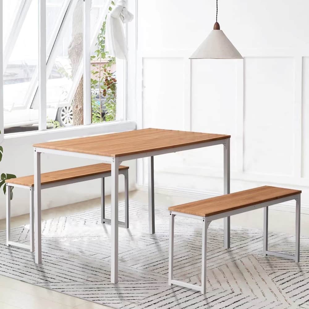 3 Piece Kitchen Table Set with Two Benches Dining Room Table Set 4