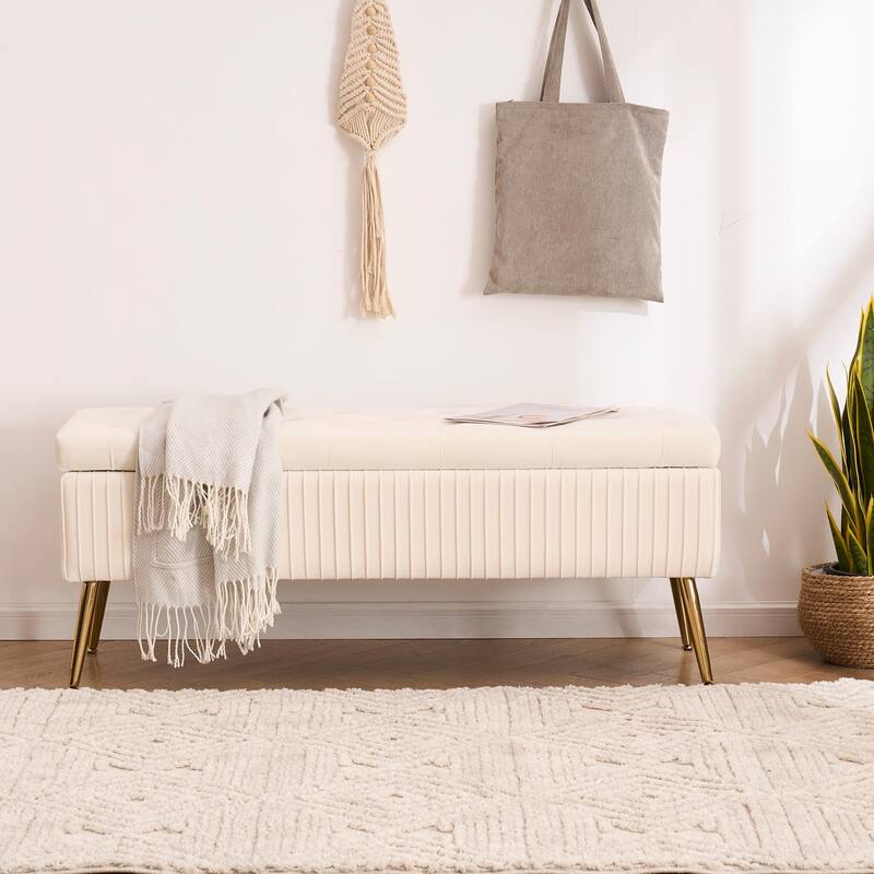 Velvet Storage Bench for Bedroom,End of Bed Bench for King Size Bed, Modern Upholstered Long Ottoman Bench for Entryway