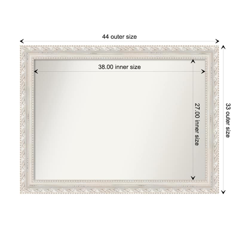 Opera Off White Non-Beveled Wood Framed Bathroom Vanity Wall Mirror - Opera Off White - Glass Size 38x27