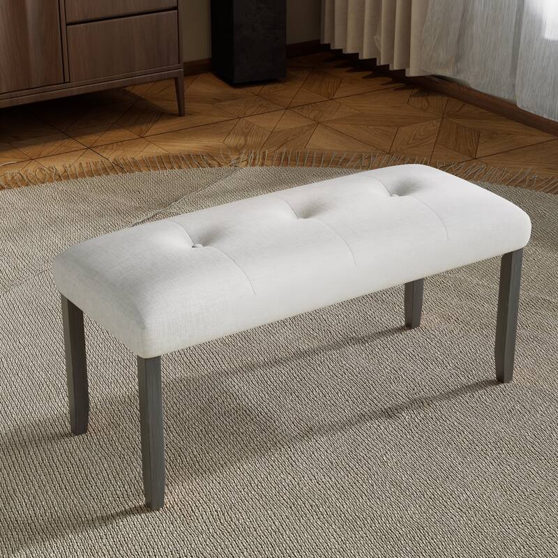 Upholstered Tufted Bench, Modern Bedroom Benches Upholstered Dining Benches, Fabric End of Bed Bench - Beige+Grey