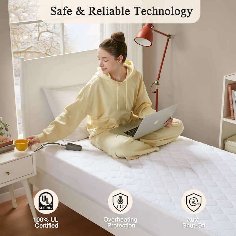 Beautyrest Cotton Deep Pocket Heated Mattress Pad-20 Heat Settings - White