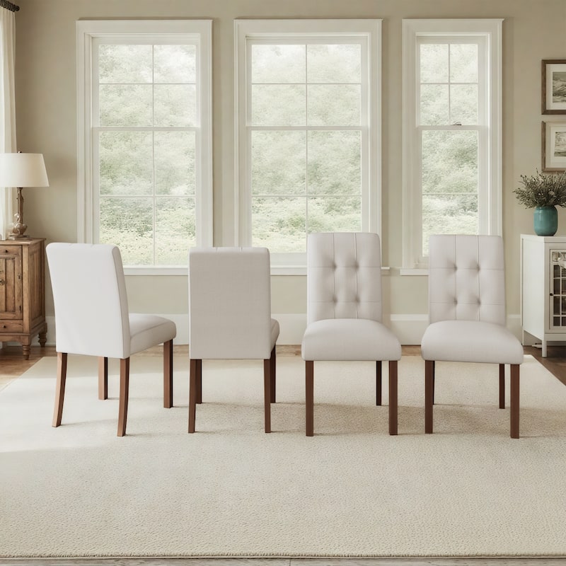Wooden Dining Chairs Set of 4, Modern Dining Room Chairs with Back, Fabric Kitchen Side Chairs with Wood Legs