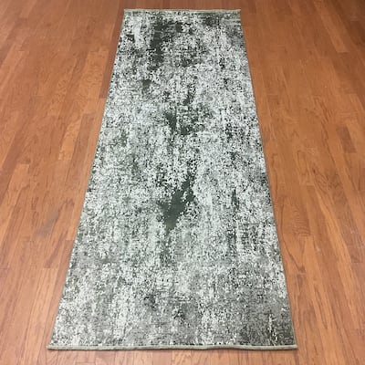 HERAT ORIENTAL Turkish Modern Erased Design Wool & Silk Runner - 3'3" x 9'10"