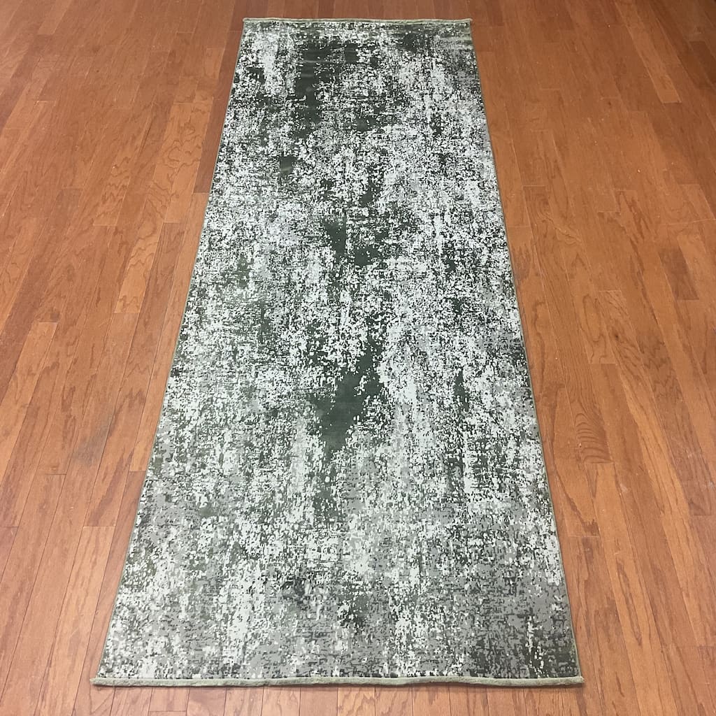HERAT ORIENTAL Turkish Modern Erased Design Wool & Silk Runner - 3'3" x 9'10"