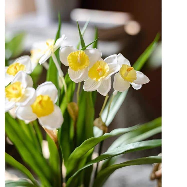 RusticReach Faux Daffodil in Brown Pot - White