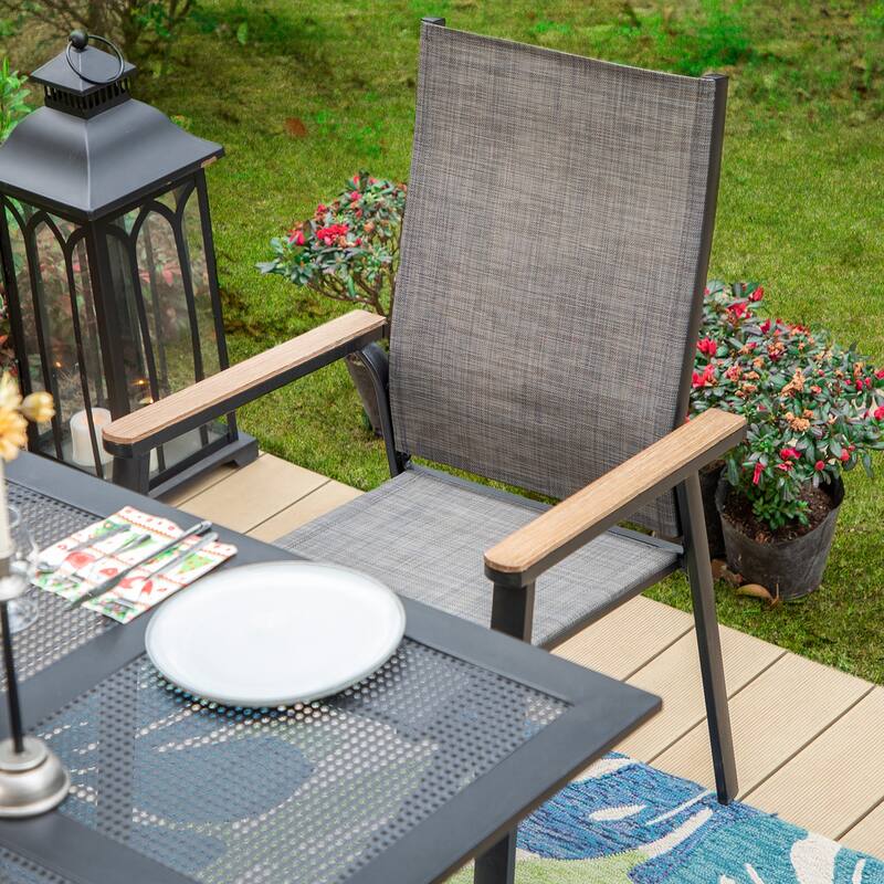 MAISON ARTS 5 Pieces Dining Set, 4 x Aluminium Stackable Dining Chairs and 1 x Metal Table