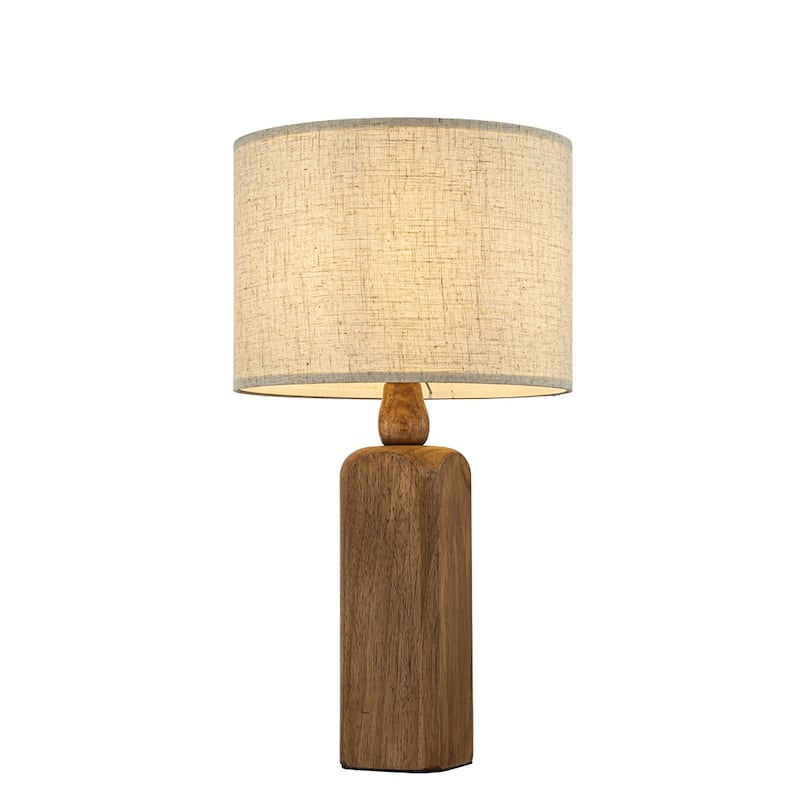 18''/22''Farmhouse Traditional Natural Solid Wood Table Lamp with Beige Fabri Drum Shade for Bedroom Living Room