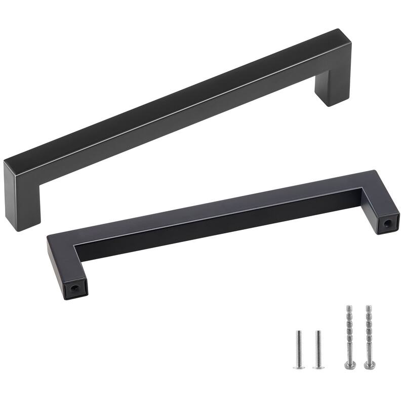 Black Stainless Steel Cabinet Handles 10pcs Matte Finish Modern - 5.51 x 0.47 x 1.38 inches - Black