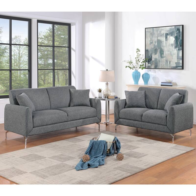 2 Piece Burlap-Like-Fabric Sofa Set with 2 Pillows