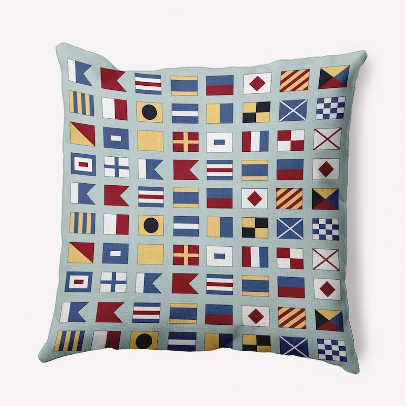 Nautical Flags Indoor/Outdoor Throw Pillow - Aqua - 20" x 20"