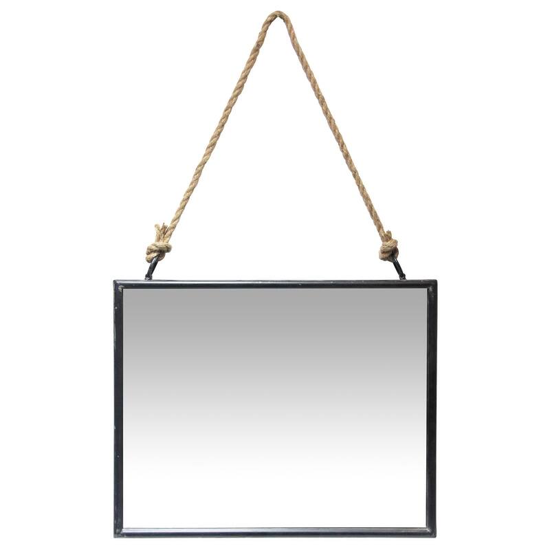 Farmhouse Circle 16 inch Rustic Strap Hanging Decorative Wall Mirror - 29 x 1.5 x 16 - 29 x 1.5 x 16