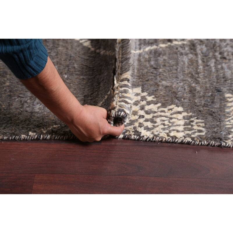 Trellis Modern Moroccan Wool Area Rug Hand-knotted Living Room Carpet - 9'11" x 14'6"