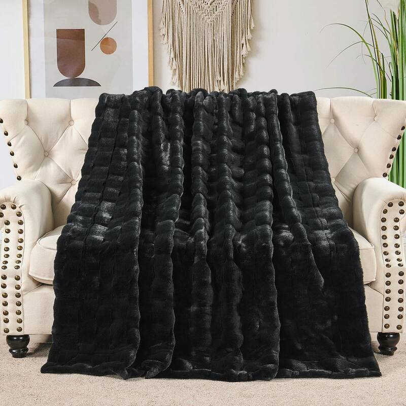 Home Soft Things Brick Textured FauxFur Throw Decorative Blankets - 50" x 70" - Black