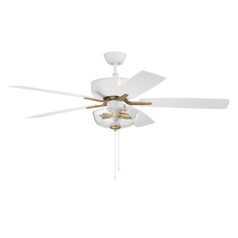 Craftmade 52" Pro Plus 101 Ceiling Fan - 52 - White /White/Washed Oak Blades/Satin Brass