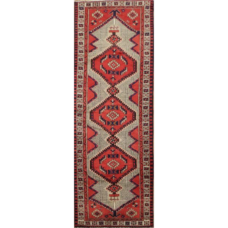Hand Knotted Oriental 100% Wool Carpet Traditional Tribal Red Ardebil Runner Rug - 10' 6'' X 3' 8''