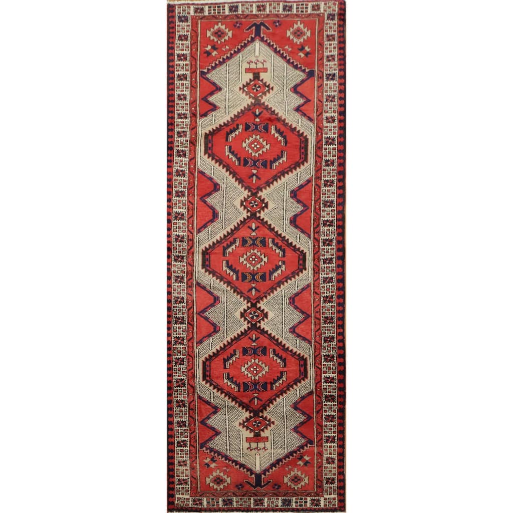Hand Knotted Oriental 100% Wool Carpet Traditional Tribal Red Ardebil Runner Rug - 10' 6'' X 3' 8''