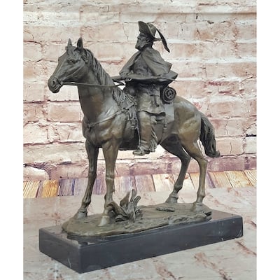 Bronze Explorer On Imitative Horseback – Detailed Historical Sculpture On Marble Base