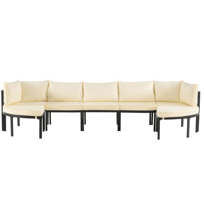 Modular Outdoor Sofa Set with Coffee Table, Ottoman & Cushions