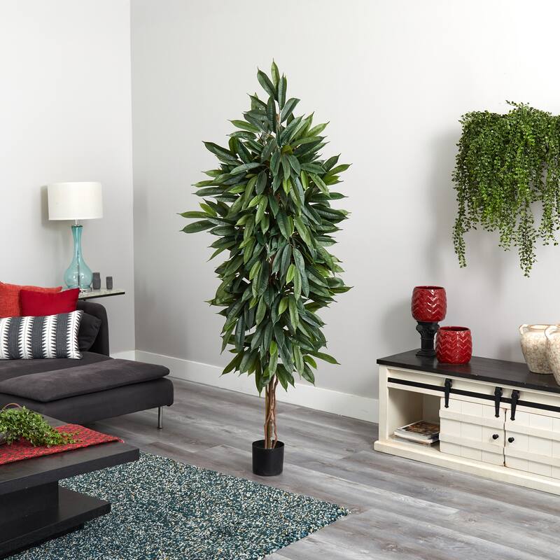 Artificial Mango Tree 6.5Ft Indoor Tropical Plant Home Decor - Green - 41-50 Inches