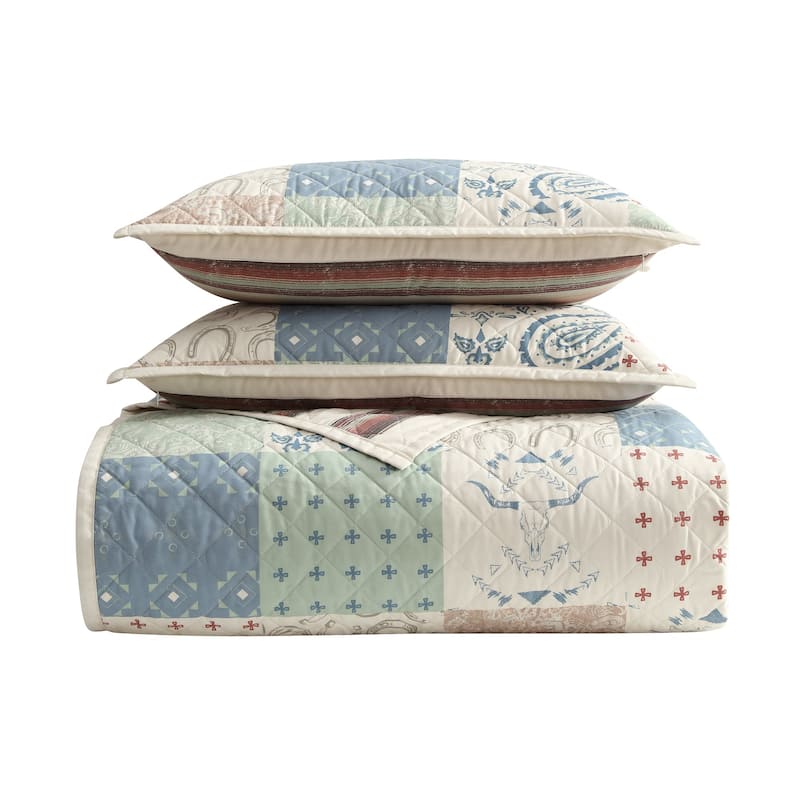Indigo Hill by HiEnd Accents Patchwork Paisley Vintage Western Reversible Bedding Set 3 Piece Quilt Set