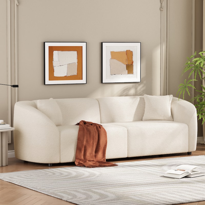 87.5" Modern Curved Bouclé Sofa Couch for Living Room, Oversized 2-Seater Loveseat, Upholstered Sofa for Apartment, Small Space