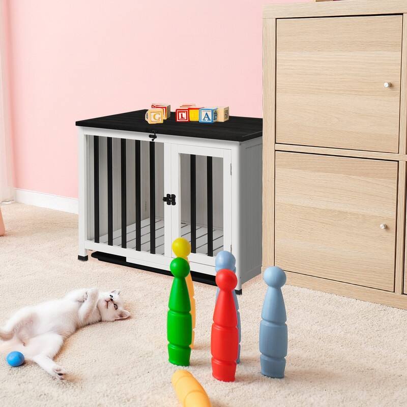 33'' White Fir Wood Iron Foldable Cat & Dog House