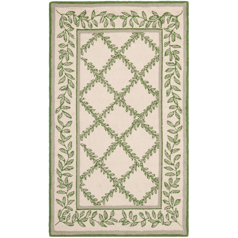 SAFAVIEH Handmade Chelsea Kimber Trellis French Country Wool Rug - 2'9" x 4'9" - Ivory/Light Green - Rectangle