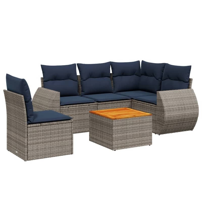 vidaXL 6 Piece Patio Sofa Set with Cushions Gray Poly Rattan