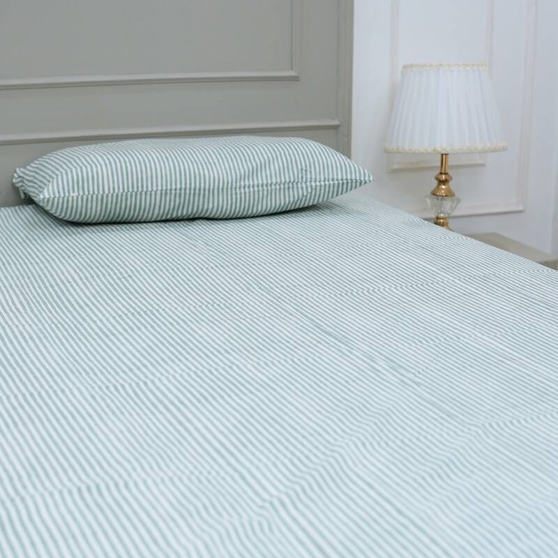 Fabdivine Handmade Block Print Flat Sheet or Bed Sheet Cotton Fabric Floral Home Decor - Lehariya- Pale Green - Twin