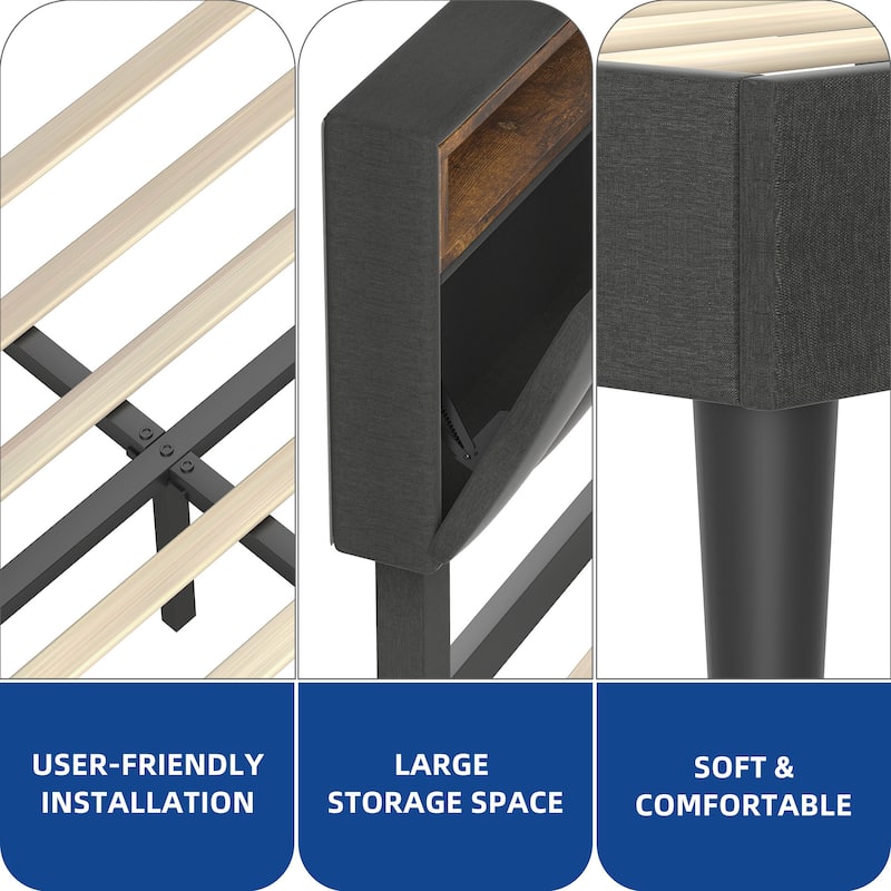 Modern Queen Upholstered Storage Bed With USB Power pad