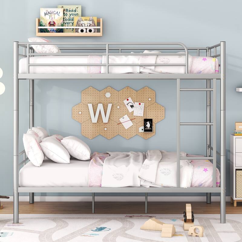 Full Over Full Metal Bunk Bed with Chrome Finish, Space-Saving Design, Sturdy Iron Frame