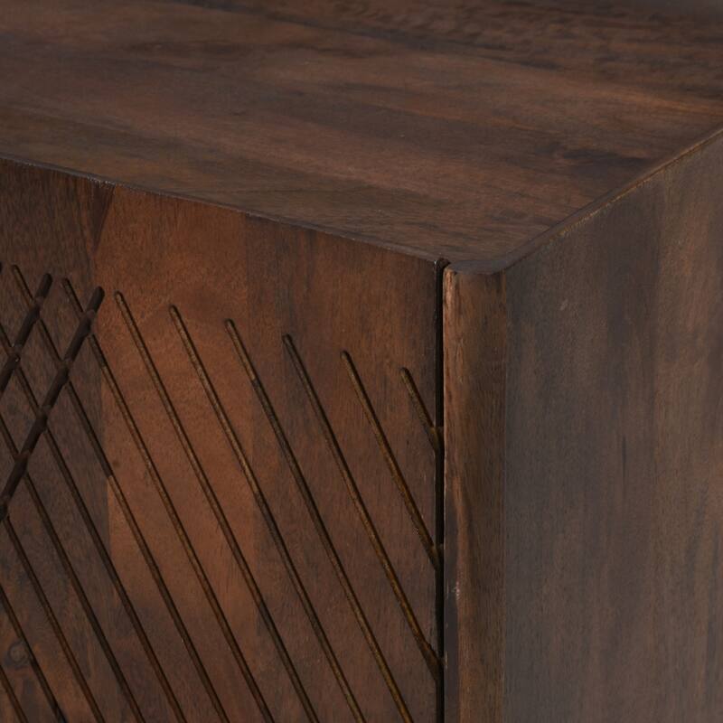 Rustic Wood Accent Cabinet,Fluted Design,Adjustable Shelf,Storage