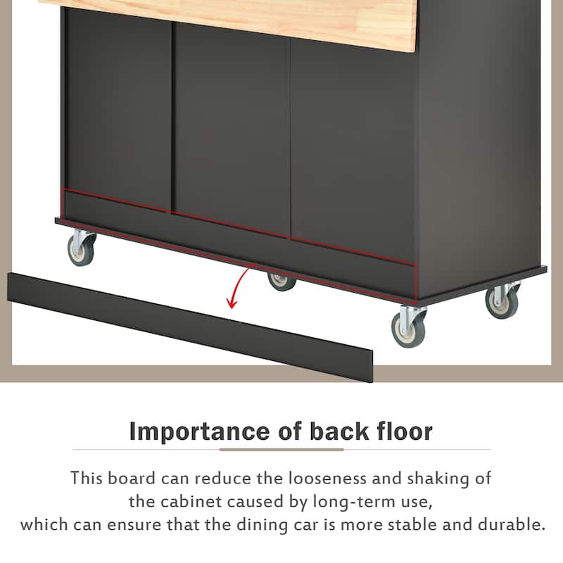 Rolling Kitchen Island with Solid Wood Top, Storage Cabinet and Drop Leaf Bar w/Spice Rack, Towel Rack for Living Room