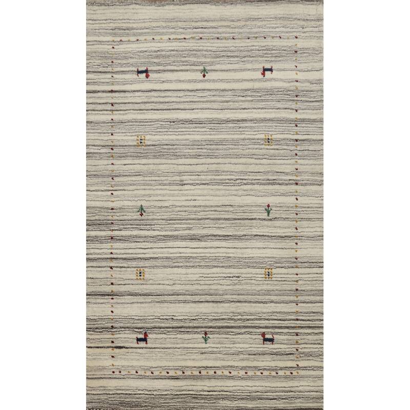 Hand Knotted Oriental 100% Wool Carpet Tribal Animal Pictorial Beige & Ivories Gabbeh Area Rug - 4' 11'' X 3' 0''